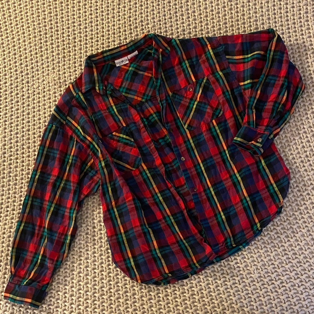 Hang Ten Red and Blue Plaid Button Down Shirt